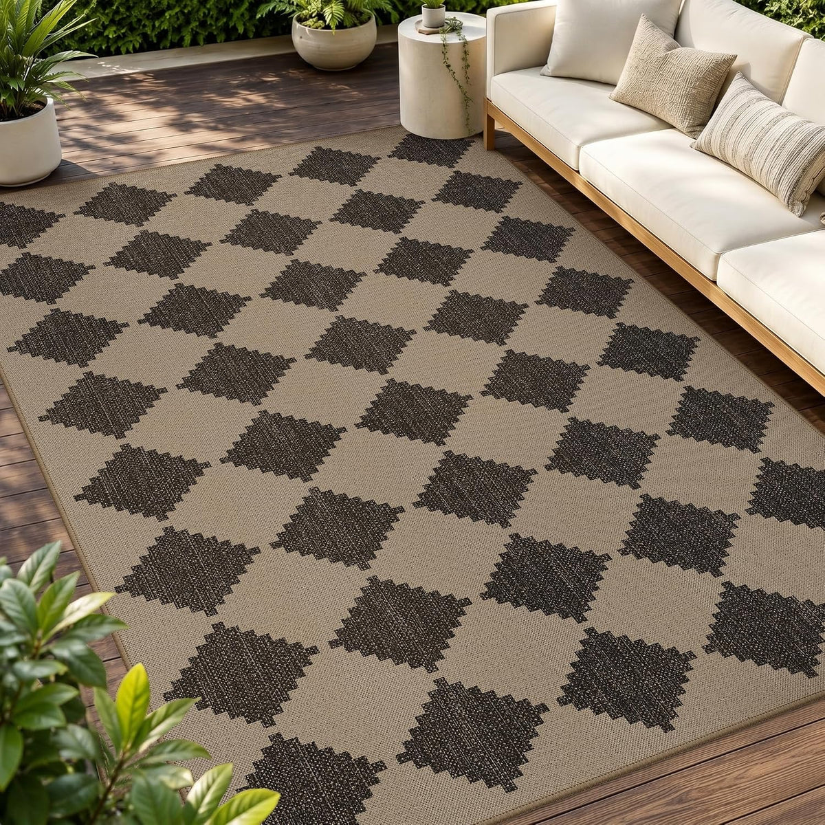 Checkered Washable Jute Area Rug