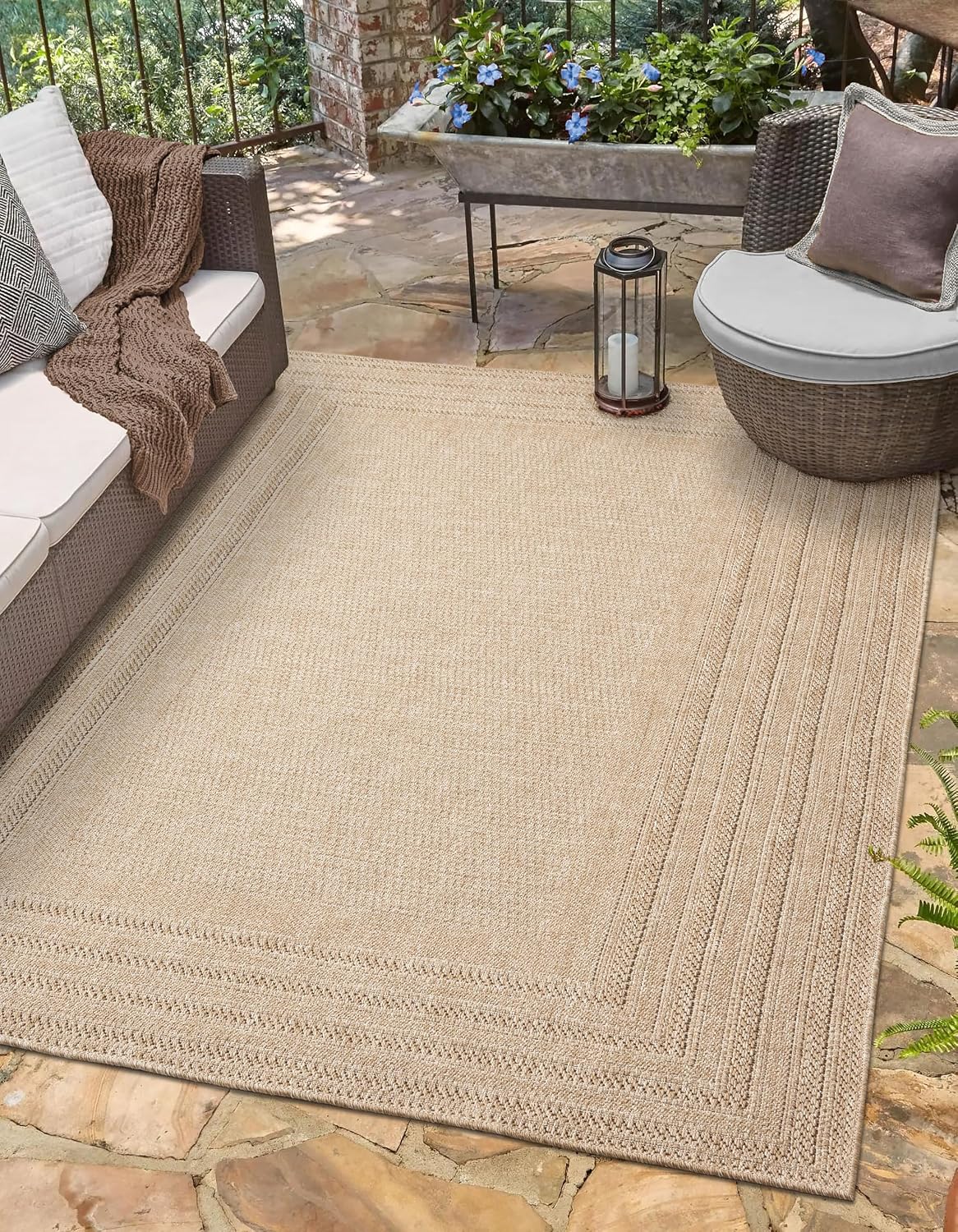 Neutral Bordered Jute‑Look Area Rug