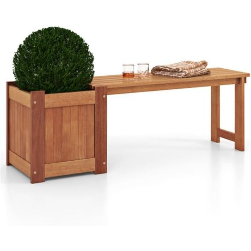 Wood Outdoor Planter Box Bench
