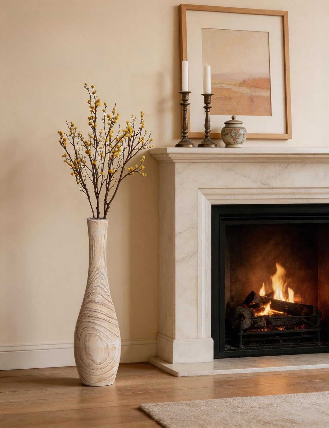 Boho Farmhouse Tall Wood Floor Vase