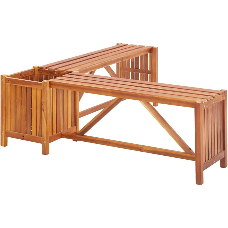 Wood Crescent Corner Planter Bench